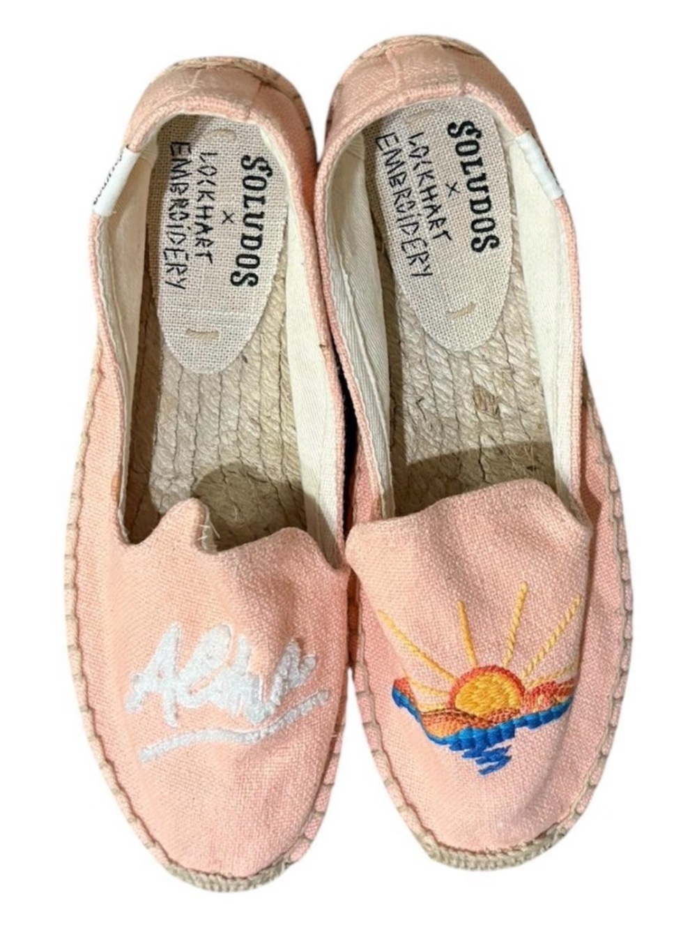 Soludos Aloha Sunset Beach Coral Hawaii Embroidered Slip-on Espadrilles Size 6